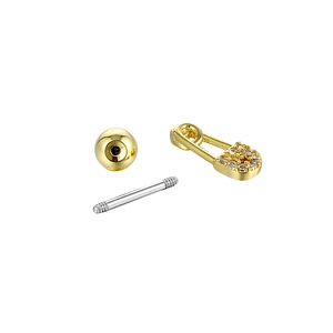 Exquisite copper star stud earring with a gold lock design and white zircon inlays