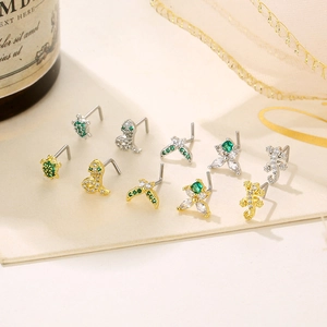L-Shaped Nose Stud Stainless Steel Copper Zircon Inlaid Butterfly Snake Turtle Gecko Shape Body Piercing Gold Silver Jewelry