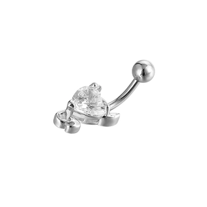 Piercing per ombelico a cuore in acciaio inossidabile con grande zircone cubico