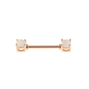 Rose gold stainless steel nipple ring with dual oval white opal stones in 4-prong settings