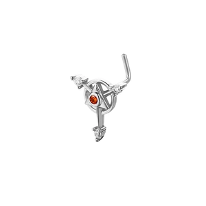 Silver L-shaped nose stud featuring star design with vibrant red and white zircons