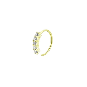 Macro detail of a gold nose ring featuring five sparkling round-cut clear zircon stones
