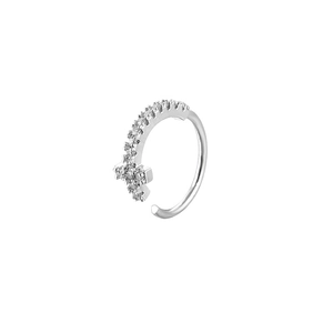 Detailed view of silver copper nose ring with double-row micro-set zircon crystals