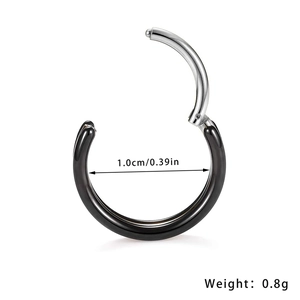 Two-tone black and silver stainless steel hinged segment hoop ring for body piercing