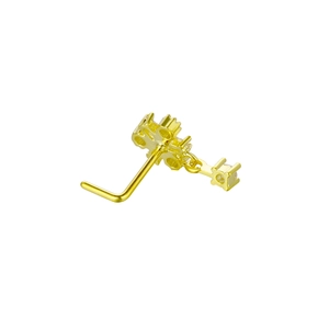 Elegant gold flower nose stud with sparkling zircons and a square crystal pendant