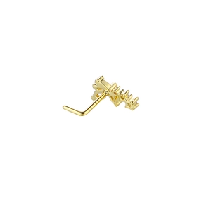 Goldener L-Nasenstecker mit funkelndem Wellen-Diamantbesatz und polierter Oberfläche