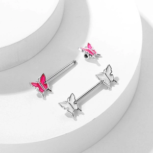 Sexy Butterfly Nipple Ring For Women Copper Enamel Barbell Body Piercing Jewelry Silver White Red Butterfly Nipple Stud