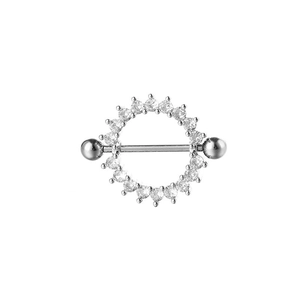 Piercing capezzolo 16G in acciaio inox con zirconi bianchi e design a cerchio