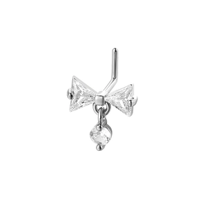 Clou de nez en forme de L avec nœud argenté et pendentifs en pierre de zircon