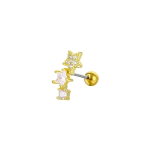 Detail of gold star stud earring with micro-paved zircons and secure screw back