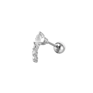 Silver screw back ear cuff with heart-shaped zircon and curved micro-set crystals