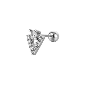 Sparkling copper triangle stud earring with cubic zirconia and screw ball back closure