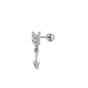 Arrow-shaped copper earring with micro-paved cubic zirconia and threaded ball back