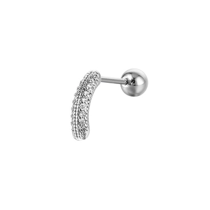 Minimalist silver C-shaped cuff earring with cubic zirconia and screw-back ball closure