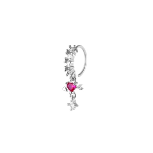 Piercing de nez en argent avec pendentif cœur rouge et flèche de Cupidon serti