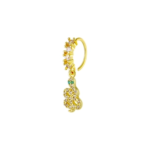 Golden snake hoop earring with sparkling clear cubic zirconia and green gem eyes