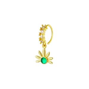 Gold butterfly nose ring with green zircon pendant and micro-set sparkling crystals
