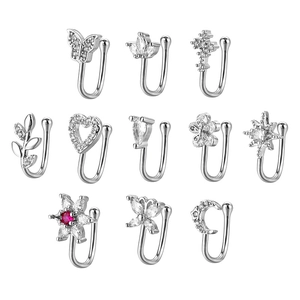 U-shaped Non-Piercing Stainless Steel Nose Clip Rhinestone Butterfly Heart Heart Crown Star Moon Fake Nose Ring For Women Men Jewelry