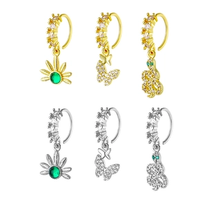 Copper Rhinestone Butterfly Snake Leaf Pendant Nose Ring Fashion Piercing Jewelry For Women Men Body Accessories