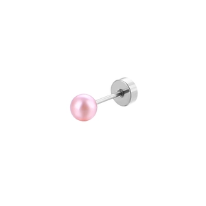 Clou d'oreille en acier inoxydable avec perle rose et fermeture à vis pour femme