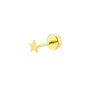 Détail d'une boucle d'oreille étoile en acier doré avec fermoir plat vissé