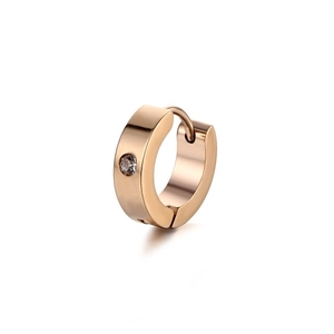 Rose gold stainless steel huggie earring for women and men with a single round zircon stone