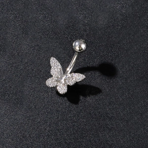 Sexy butterfly navel ring with silver plating and shimmering cubic zirconia crystals