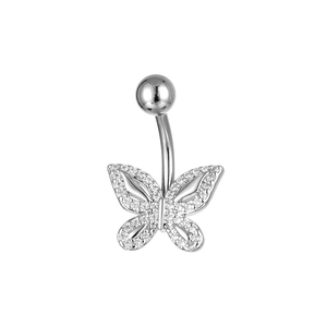 Bauchnabelpiercing aus Edelstahl mit Schmetterlings-Anhänger und Zirkonia-Besatz