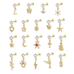 Stainless Steel Labret Piercing Jewelry Copper Zirconia Pendant Lip Ring Butterfly Heart Cross Moon Star Cartilage Stud Jewelry
