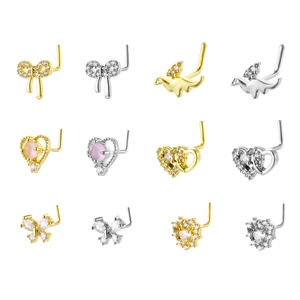 Orecchini a Naso a Forma di L in Rame con Zirconia Farfalla Cuore Dinosauro Colori Oro Argento Gioielli per Piercing Uomo Donna