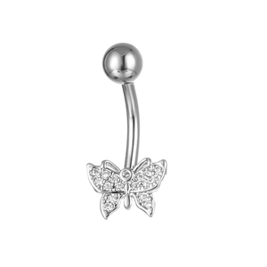 Bauchnabelpiercing aus Edelstahl mit Schmetterlings-Design und glänzenden Zirkoniasteinen