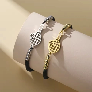 Verstellbare Tennisschläger Armbänder in Gold und Silber mit schwarzer Kordel für Fans
