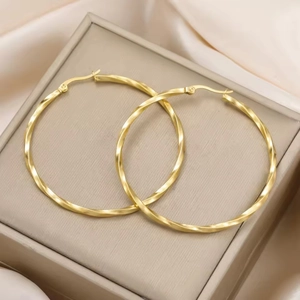 Boucles d'Oreilles Créoles Torsadées en Spirale pour Femmes Acier Inoxydable 304 Plaqué Or 18K Bijoux Géométriques Ronds