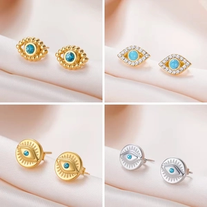 304 Stainless Steel Blue Zirconia Evil Eye Stud Earrings Gold Silver Plated Turkish Bohemian Jewelry For Women Gift