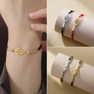 Edelstahl Tennisschläger Golfschläger Armband Für Damen Herren Verstellbares Geflochtenes Seil Sport Schmuck Geschenk Sportliches Charm Armband