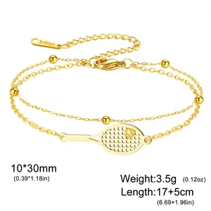 Goldenes zweilagiges Tennisschläger Armband aus Edelstahl mit feinen Perlen
