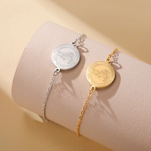 Bracelet Saint Dymphna en acier inoxydable doré et argenté avec pendentif gravé