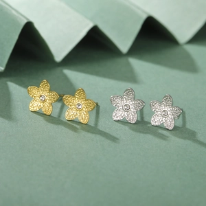 Orecchini a fiore in acciaio inossidabile con zircone centrale in oro e argento