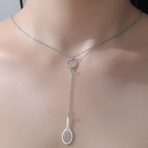 Collana a Y in acciaio inossidabile con ciondolo a racchetta da tennis e pallina