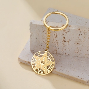 304 Stainless Steel Pentagram Keychain Vintage Solomon Key Mysterious Symbol Pentacle Pendant Mystery Occult Gift Jewelry