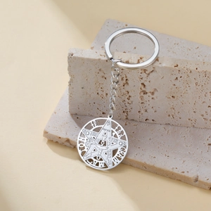 304 stainless steel pentagram keychain with intricate Solomon occult symbols and talisman