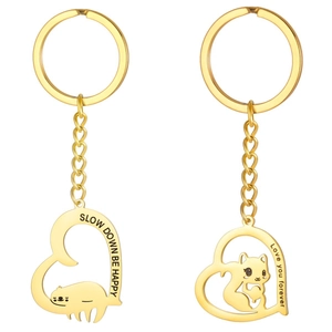 304 Stainless Steel Squirrel Sloth Heart Keychain For Men Women Slow Down Be Happy Engraved Key Ring Fashion Jewelry Gift