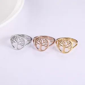 Three-piece stackable Tree of Life open rings in silver, rose gold, and gold finish