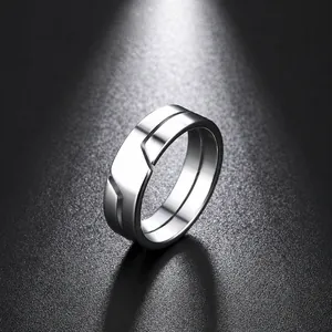 Geometric Cutout Ring 304 Stainless Steel Minimalist Polished Double Layer Band Jewelry For Men Women Modern