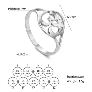 Size chart for stainless steel ring showing US sizes 6-14 and inner diameter measurements