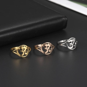 Stainless Steel Om Symbol Hollow Ring For Women Men Gold Silver Minimalist Yoga Spiritual Religious Jewelry Finger Ring