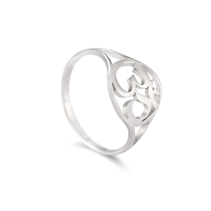 Elegant silver hollowed-out Om symbol ring with a minimalist polished finish design