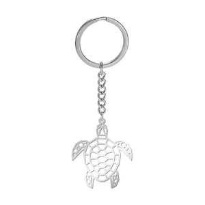 Porte-clés tortue en acier inoxydable poli avec design géométrique ajouré élégant