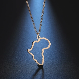 Stainless Steel Africa Map Pendant Necklace Minimalist Geographic Outline Hollow Jewelry Gift For Women Men