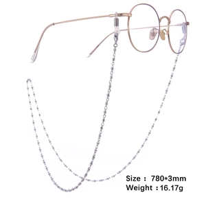 Detailed view of silver beaded eyewear chain with 780mm length and silicone ends